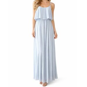 Show Me Your Mumu Maxi Dress Caitlin Ruffle Women Medium Bridesmaid Blue Wedding
